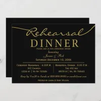 black gold Elegant Script Rehearsal Dinner  Invitation