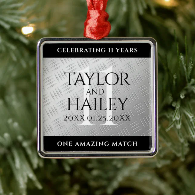 Elegant 11th Steel Wedding Anniversary Celebration Metal Ornament