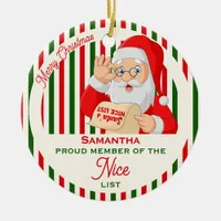 Santa Father Christmas Nice List Proud Member Ceramic Ornament