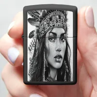 A fierce Indian girl warrior adorned with feathers Zippo Lighter