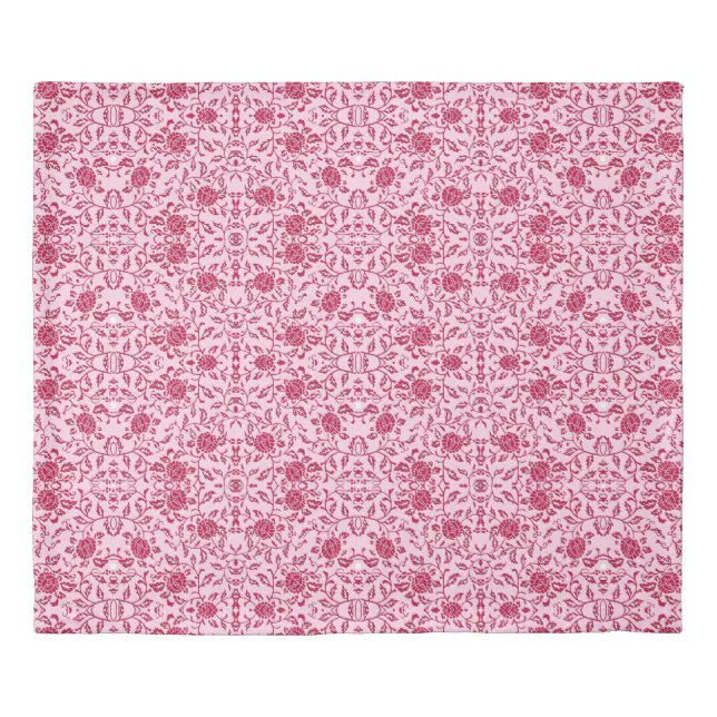 Elegant Flowery Pink and Red Damask Duvet Cover