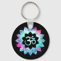 *~* OM Symbol Lotus Watercolor  Mandala Keychain