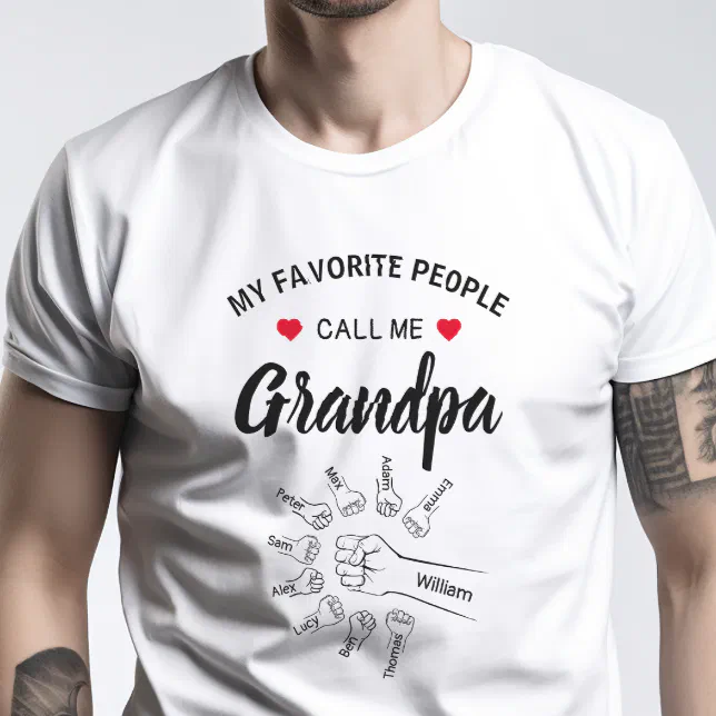 For Grandpa with Grandkids Names Personalized T-Shirt