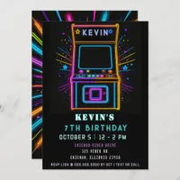 Gaming Fun Neon Glow Arcade Birthday Invitation