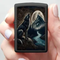 Wolf Howling Under Moonlight Zippo Lighter