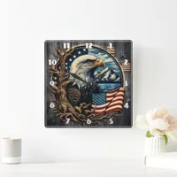 Majestic Eagle Overlooking Mountain Lake Square Wall Clock