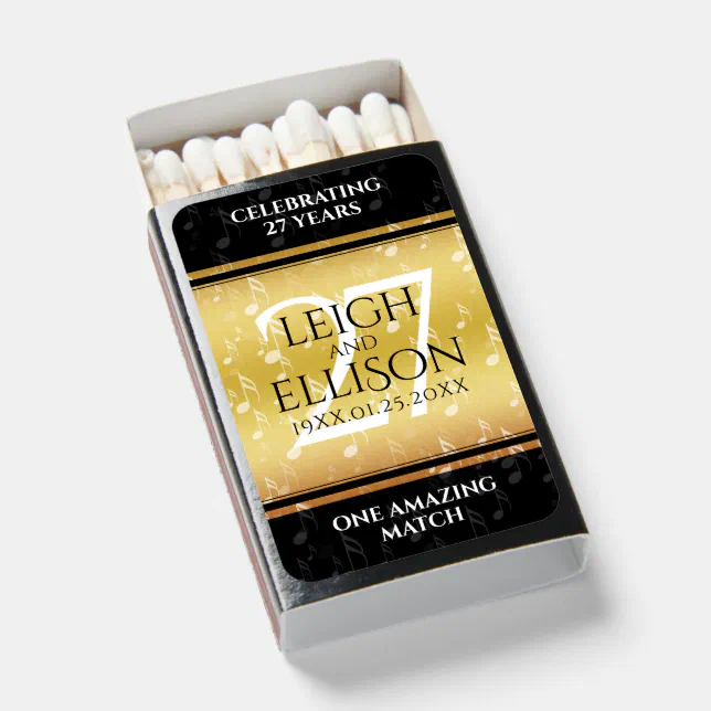 Elegant 27th Music Wedding Anniversary Celebration Matchboxes