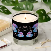 Water Droplets on Pink & Blue Roses on Black | Scented Candle