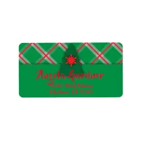 Green Red Plaid Christmas Tree And Snowflake  Label