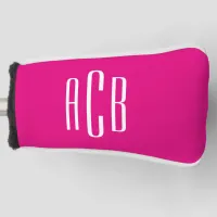 Simple Three Letter Hot Pink and White Monogram Golf Head Cover