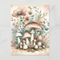 Cottage Core | Vintage Mushrooms and Flowers  Postcard