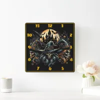 Haunting witches gather under a full moon square wall clock