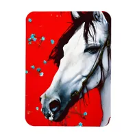 Horse Red Background Blue Flowers Magnet