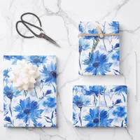 Watercolor Style Cornflower Type Blue Flower Wrapping Paper Sheets