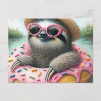 Adorable Sloth floating in a Glazed Doughnut  Postcard