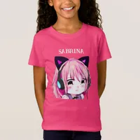 Personalized Cute Anime Girl with Cat Ears T-Shirt