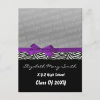 chic cute bow purple photo Graduation Invitation