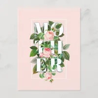 Mother Roses and Leaves Pastel Pink Background Postcard