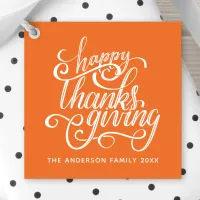 Happy Thanksgiving Modern Script Harvest Orange Favor Tags