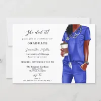 Blue Scrubs Nurse Photo She Did It Graduation Invitation