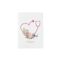 Pink Floral Stethoscope Heart Caregiver Passport Holder