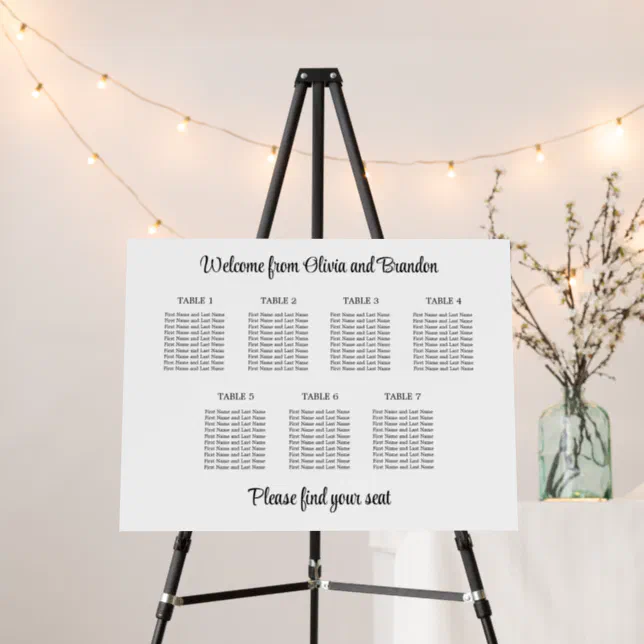 Stylish 7 Table Wedding Seating Chart Foam Board