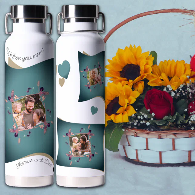 Love mom - multi photo collage water bottle