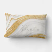 Abstract Marble | Gold and White | Your Name Lumbar Pillow