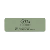 Elegant Script Sage Green Mrs. Name Return Address Label