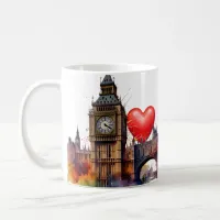 London Watercolour scene Red Hearts background. Coffee Mug