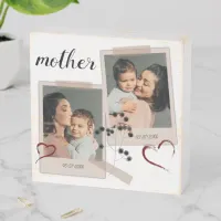 2 Photo Collage Mother Gift Modern Elegant Script Wooden Box Sign