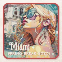 Blonde Sunglasses Miami Resort Pool Watercolor Pos Square Paper Coaster