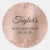 Glittery Light Rose Gold Foil 50th Birthday Classic Round Sticker