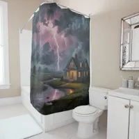 Electric Majesty: Storm Over the Countryside Shower Curtain