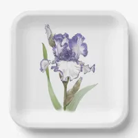 Purple Ruffled Iris Botanical Art Paper Plates