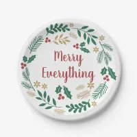 Holly Berry Pine Wreath Merry Everything Holiday Paper Plates