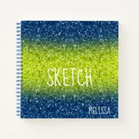 Blue Lime Ombre Glitter Monogram Sketchbook Notebo Notebook