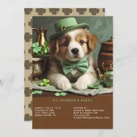 St Patrick's Day Adorable Puppy Green Hat Bow Tie Invitation