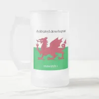 Happy St. David's Day Red Dragon Welsh Flag Frosted Glass Beer Mug