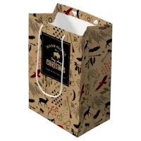 Buffalo Adventures Pattern Label Kraft/Red  ID599 Medium Gift Bag