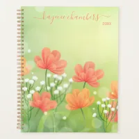 Elegant Personalized Orange & White Flowers Custom Planner