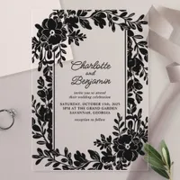 Black Elegant Floral Border Wedding Acrylic Invitations