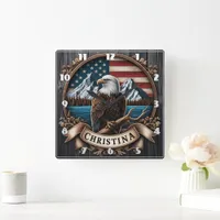 Majestic Eagle Overlooking Mountainous Landscape Square Wall Clock