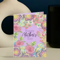 Whimsical Colorful Flowers on Purple Mother's Day Card