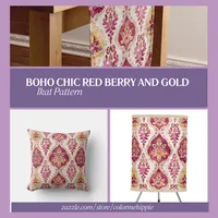 Boho Chic Red Berry and Gold Ikat Pattern