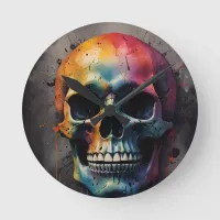 Skull colored head round clock