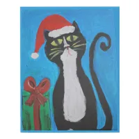 Folk Art Christmas Cat Faux Canvas Print