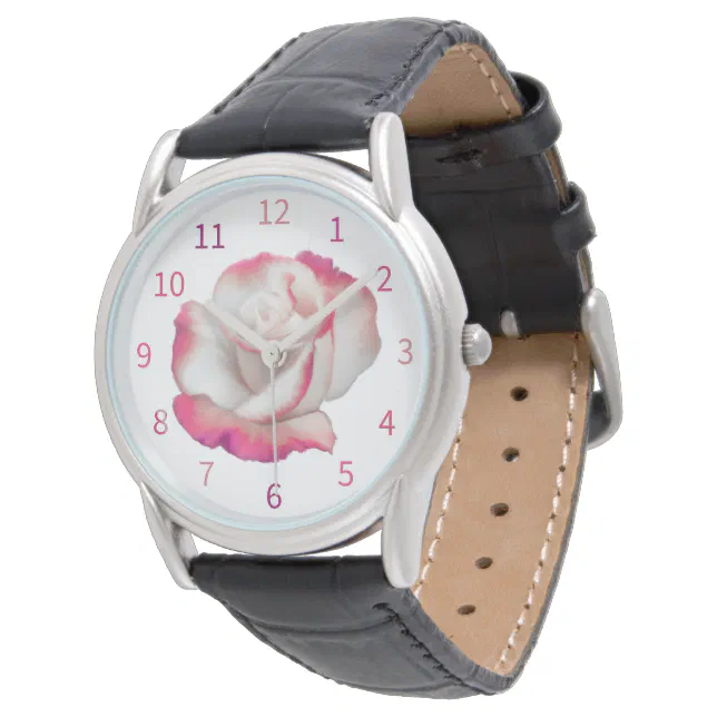 White and pink rose - pastel art watch