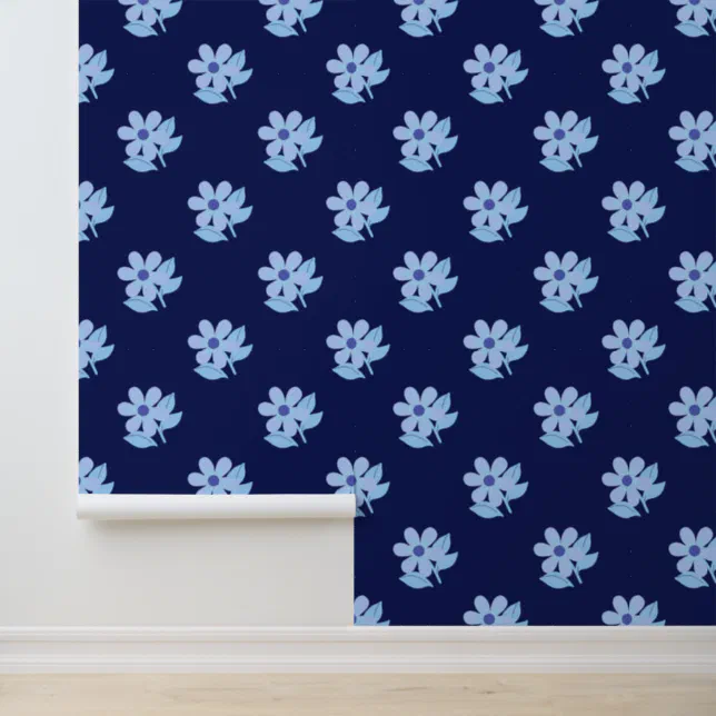 Bold Navy Blue Floral Pattern Lilac & Blue Flower Wallpaper