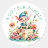 Cute Little Elf Personalized Christmas Classic Round Sticker